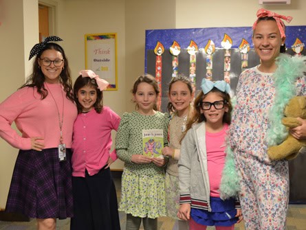 CJDS girl students and teachers dressed up in pajamas and vintage outfits